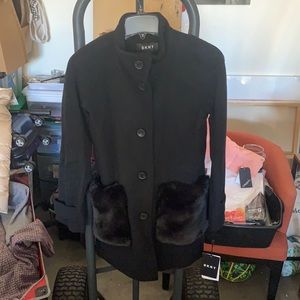 DKNY Faux Fur Pocket Walker Coat